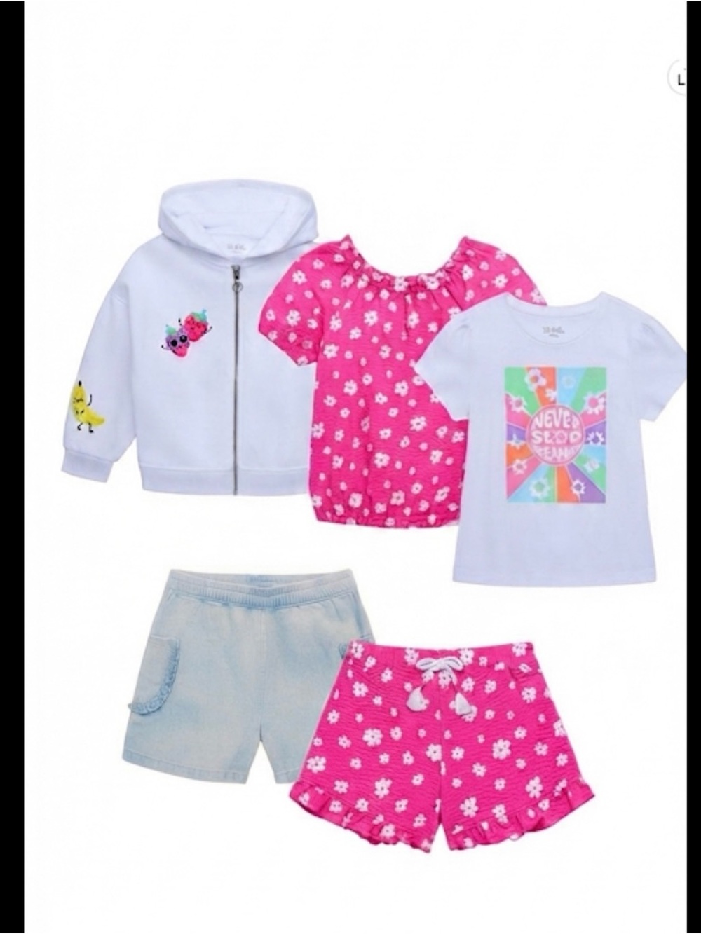 Kids 5-Piece Matching Set - Pink Floral & White Tee